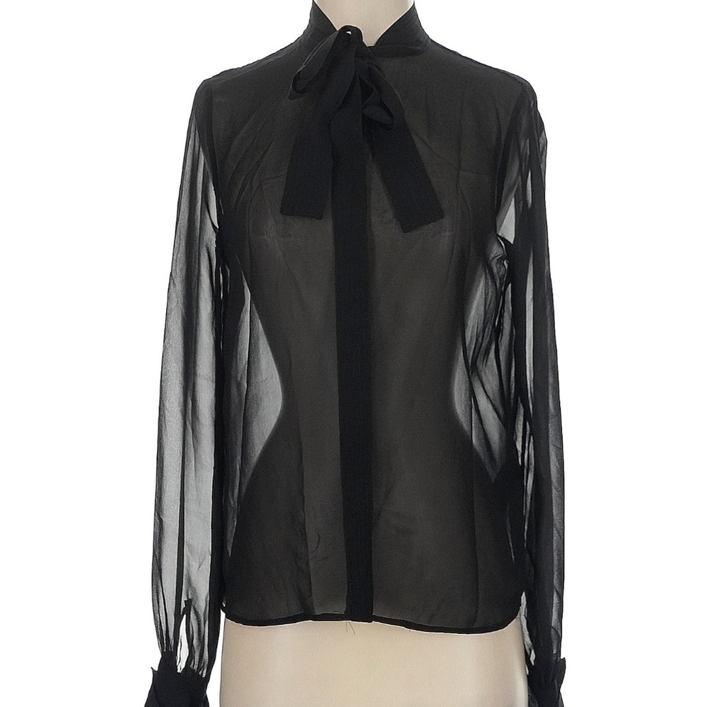 Rachel Zoe Black Sheer Blouse with Bow